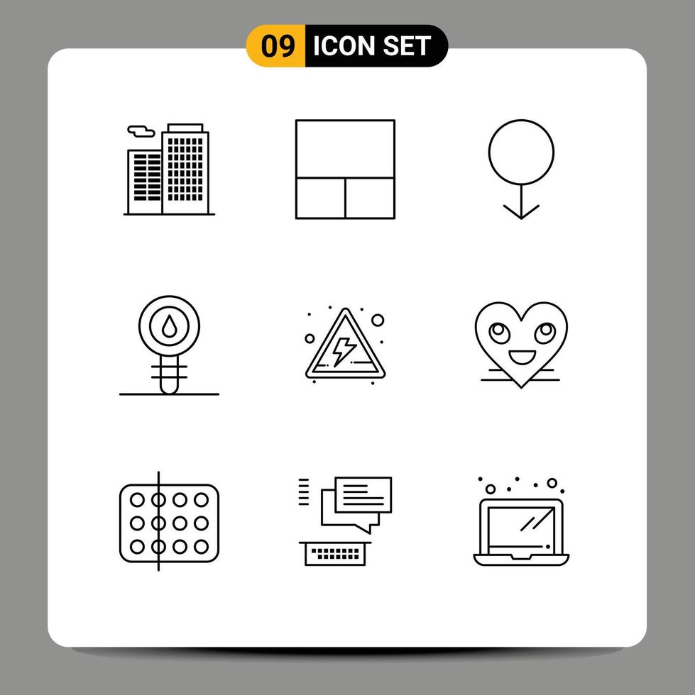 User Interface Pack of 9 Basic Outlines of emoji signs biochemistry danger laboratory Editable Vector Design Elements