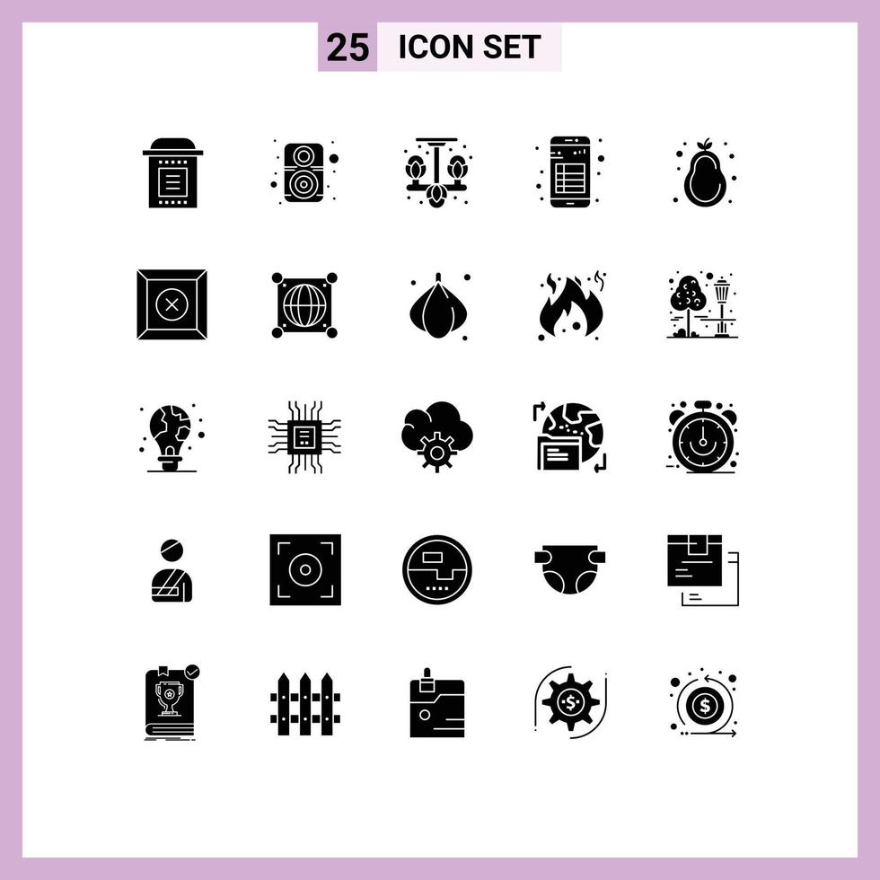 Group of 25 Solid Glyphs Signs and Symbols for reading interface speaker book hanger Editable Vector Design Elements