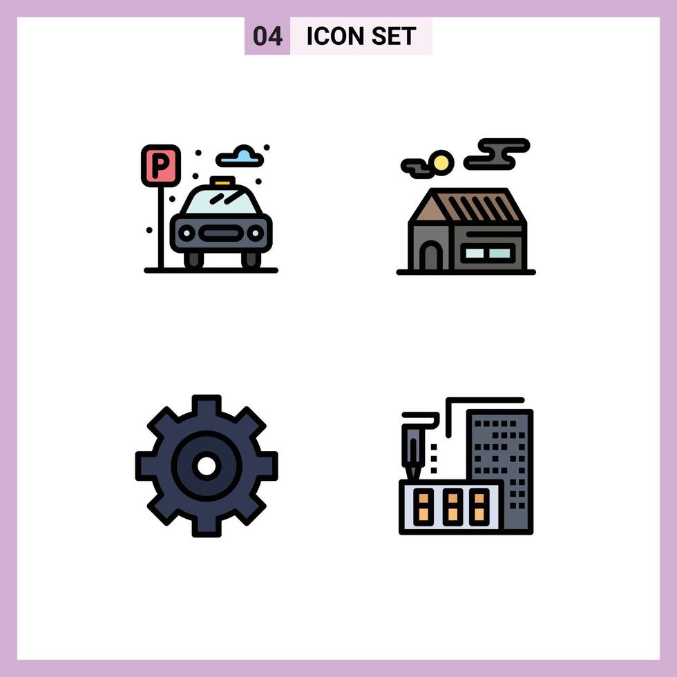 Stock Vector Icon Pack of 4 Line Signs and Symbols for city gear parking sun architecture Editable Vector Design Elements