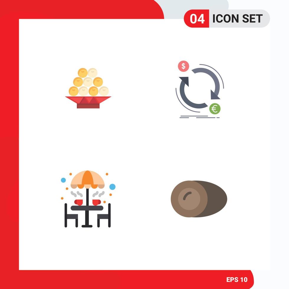 4 Universal Flat Icons Set for Web and Mobile Applications food chair chinese finance furniture Editable Vector Design Elements