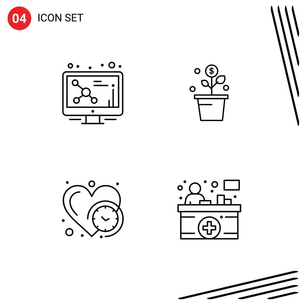 Mobile Interface Line Set of 4 Pictograms of atom clock molecule success love Editable Vector Design Elements