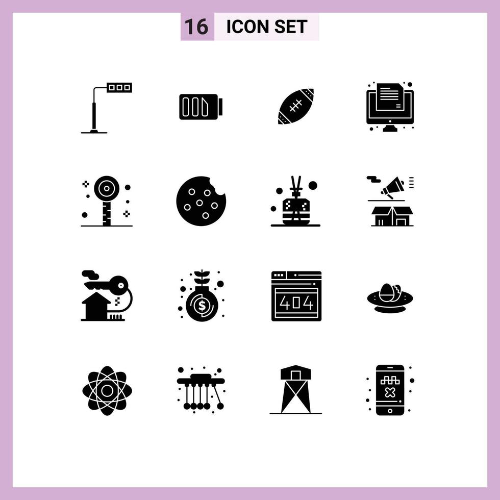 Modern Set of 16 Solid Glyphs Pictograph of fun test american online rugby Editable Vector Design Elements