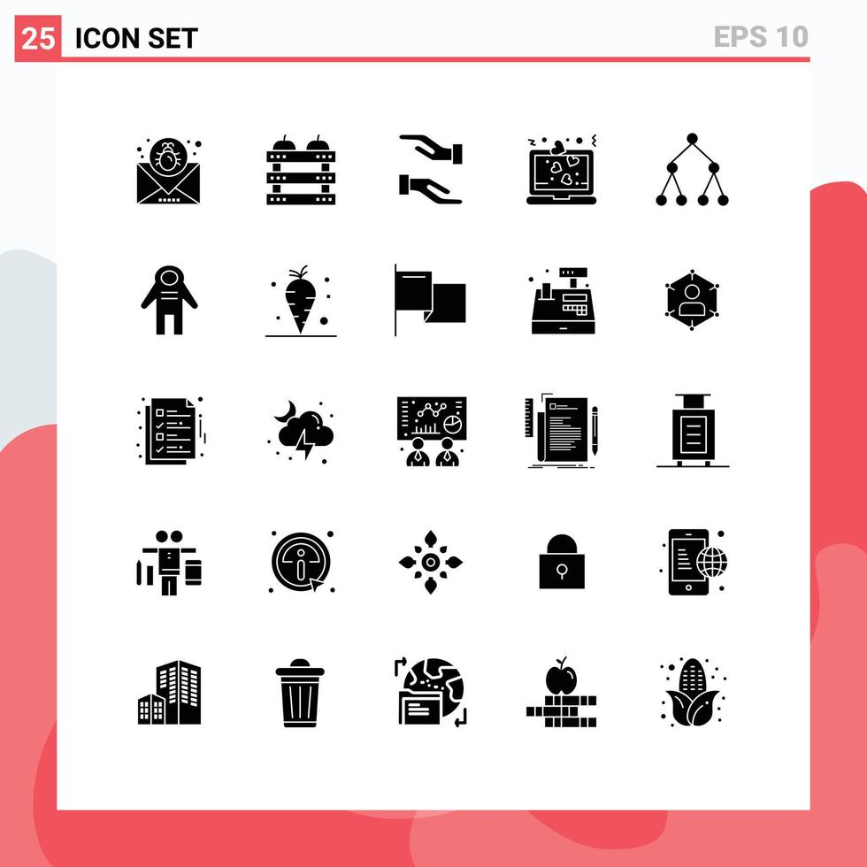 25 Thematic Vector Solid Glyphs and Editable Symbols of link love food laptop hands Editable Vector Design Elements