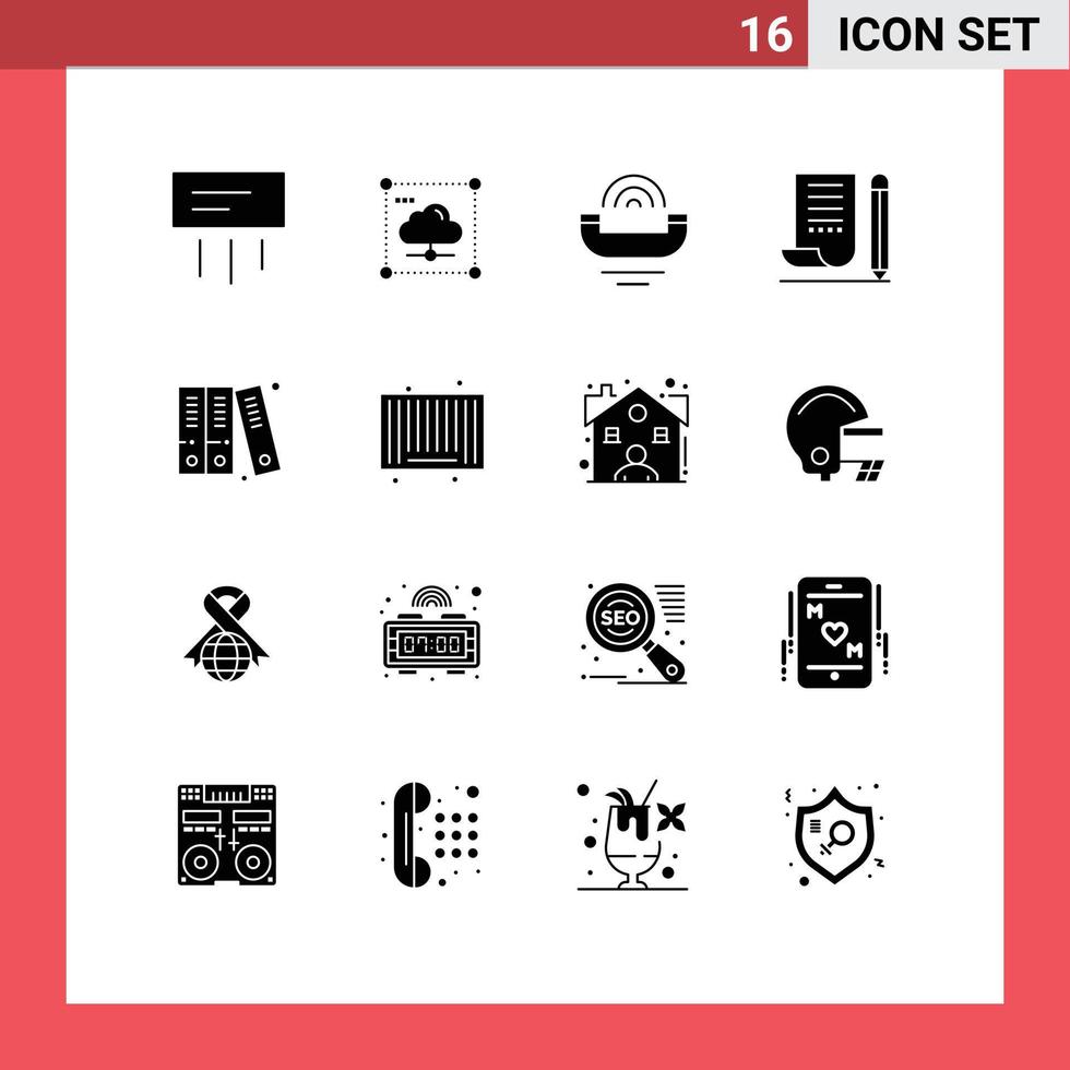 Solid Glyph Pack of 16 Universal Symbols of notepad note pad network jotter support Editable Vector Design Elements