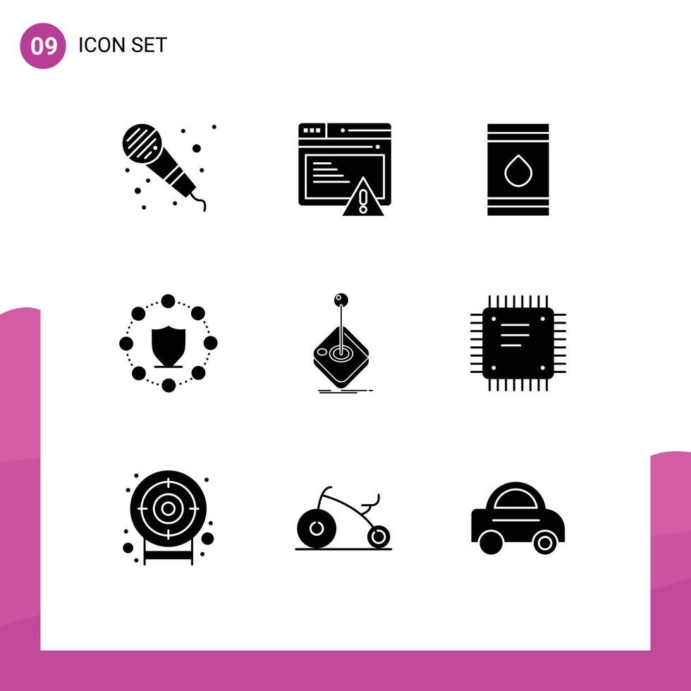 Universal Icon Symbols Group of 9 Modern Solid Glyphs of game network oil protection computing Editable Vector Design Elements