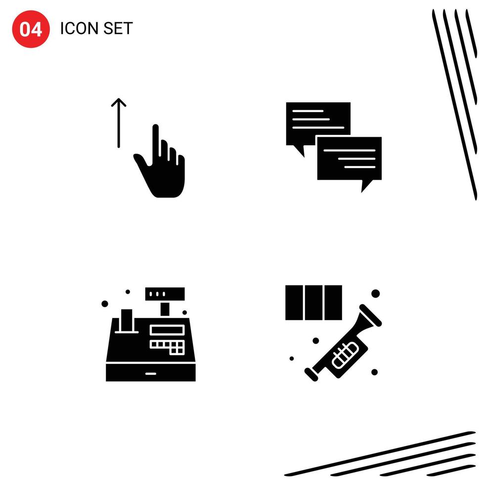 Modern Set of 4 Solid Glyphs Pictograph of up chat gestures message payment Editable Vector Design Elements