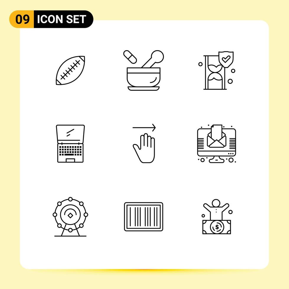 Pack of 9 creative Outlines of device computer medical shield insurance Editable Vector Design Elements