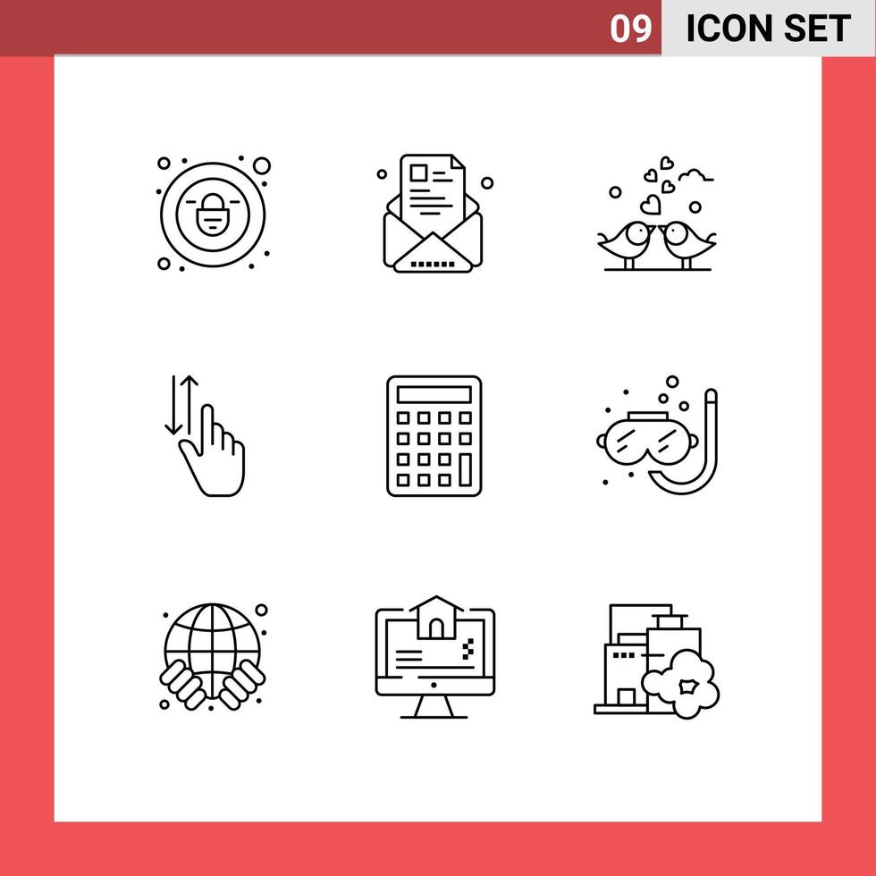 Mobile Interface Outline Set of 9 Pictograms of up gestures resume finger loving Editable Vector Design Elements