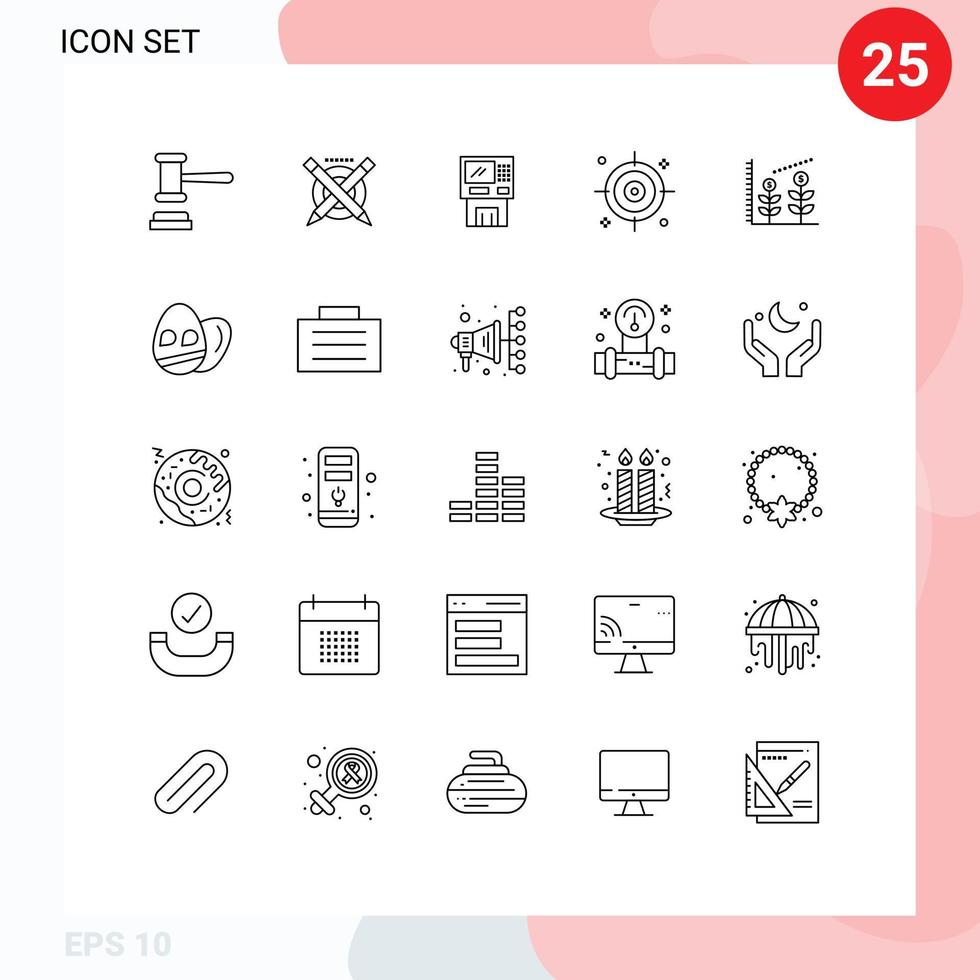 Modern Set of 25 Lines Pictograph of office money atm machine dispenser Editable Vector Design Elements