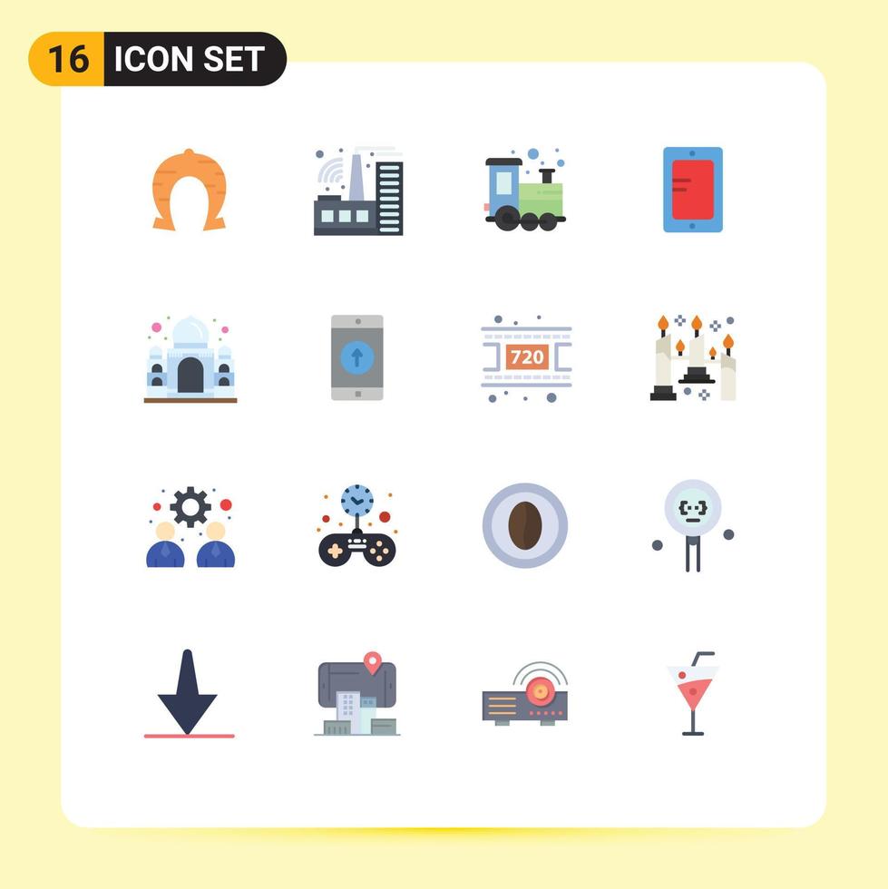 Pictogram Set of 16 Simple Flat Colors of mahal school baby study mobile Editable Pack of Creative Vector Design Elements
