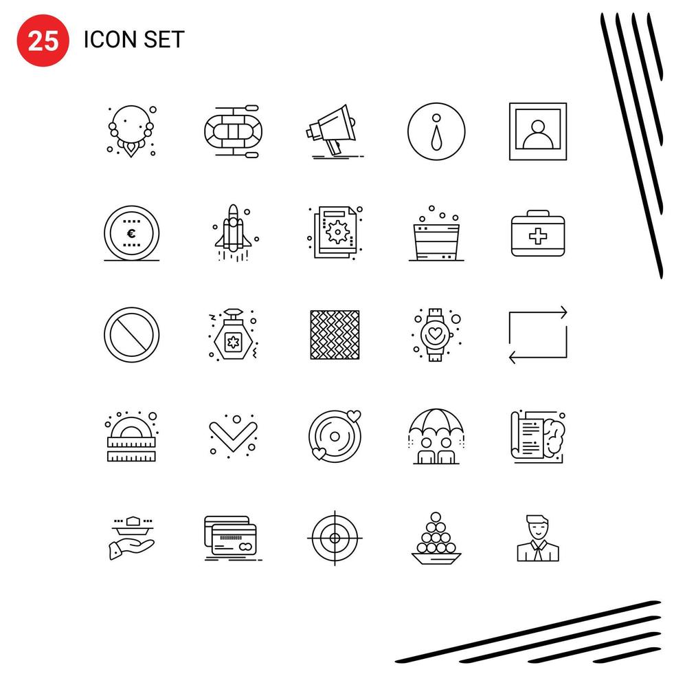 Line Pack of 25 Universal Symbols of coin photo marketing man info Editable Vector Design Elements