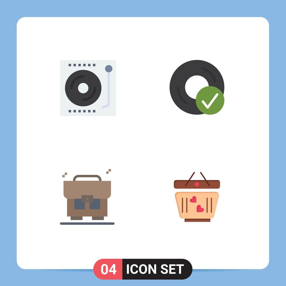 4 Universal Flat Icon Signs Symbols of devices gadget turntable connected bag Editable Vector Design Elements