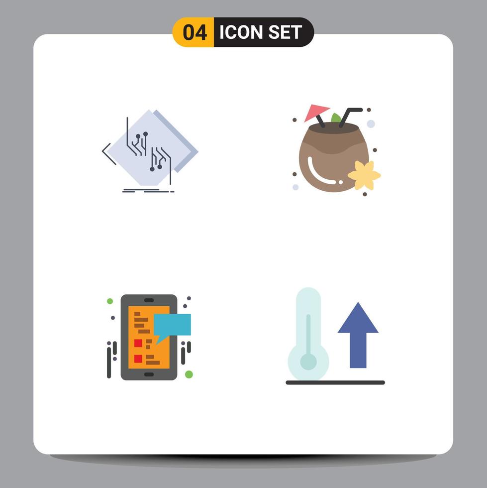 Set of 4 Vector Flat Icons on Grid for board facebook network coconut juice social media Editable Vector Design Elements