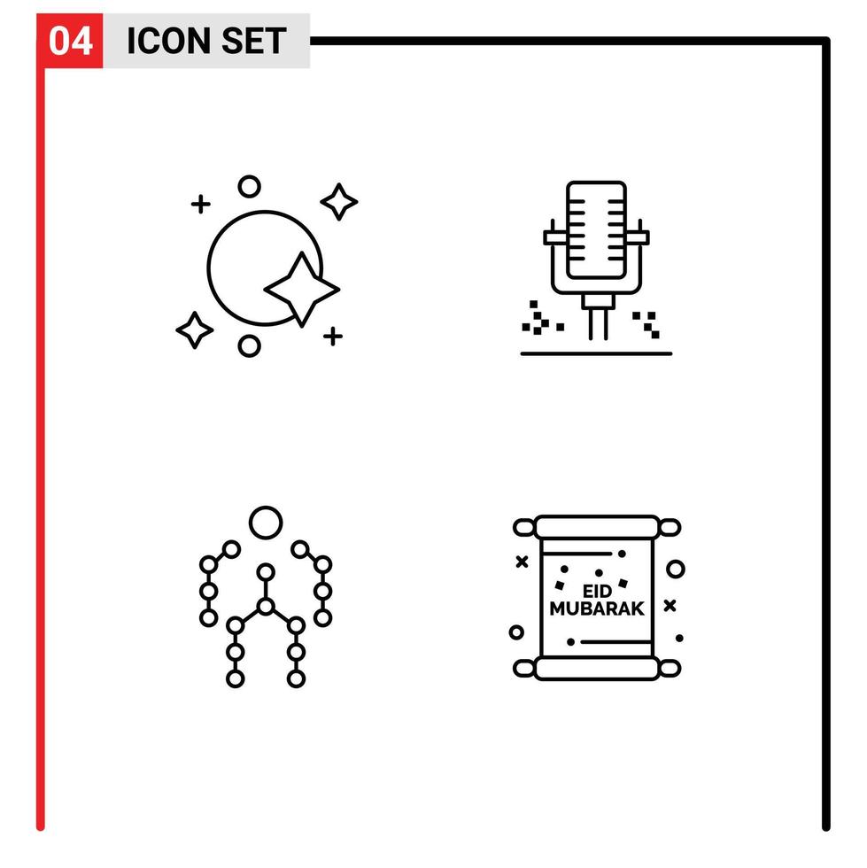 Stock Vector Icon Pack of 4 Line Signs and Symbols for astronomy action space microphone capture Editable Vector Design Elements