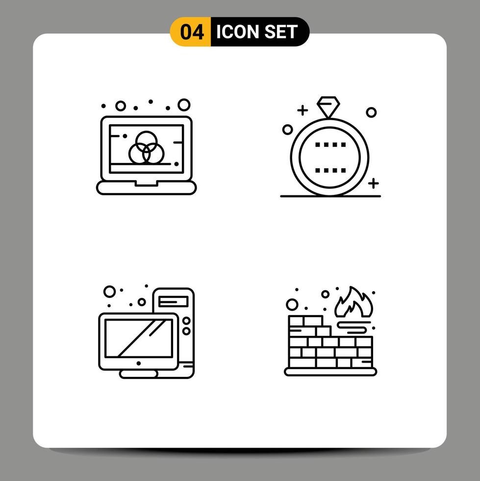 Line Pack of 4 Universal Symbols of color computer screen holiday hardware Editable Vector Design Elements