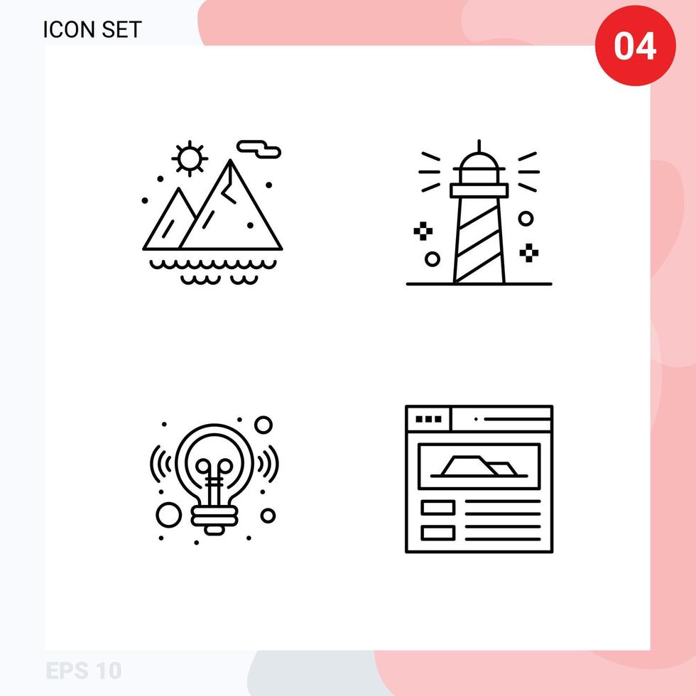 4 Universal Filledline Flat Colors Set for Web and Mobile Applications mountains business beach sea solution Editable Vector Design Elements