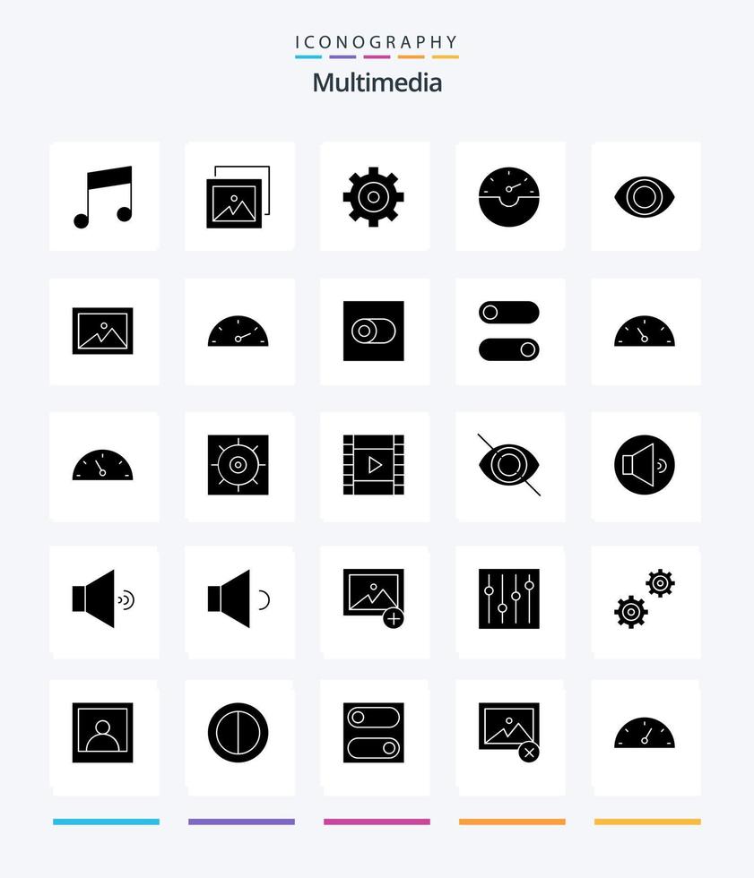 Creative Multimedia 25 Glyph Solid Black icon pack  Such As gauge. image. options. album. eye vector
