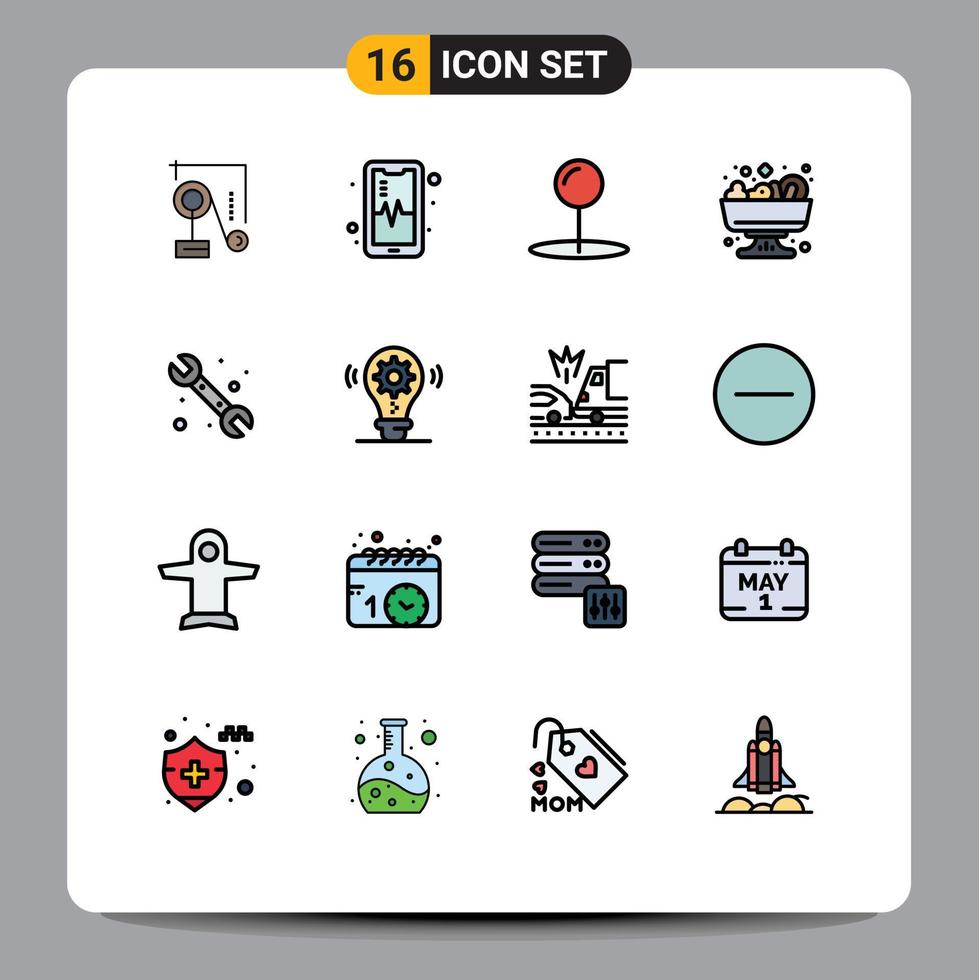 User Interface Pack of 16 Basic Flat Color Filled Lines of bulb plumbing pin plumber summer Editable Creative Vector Design Elements