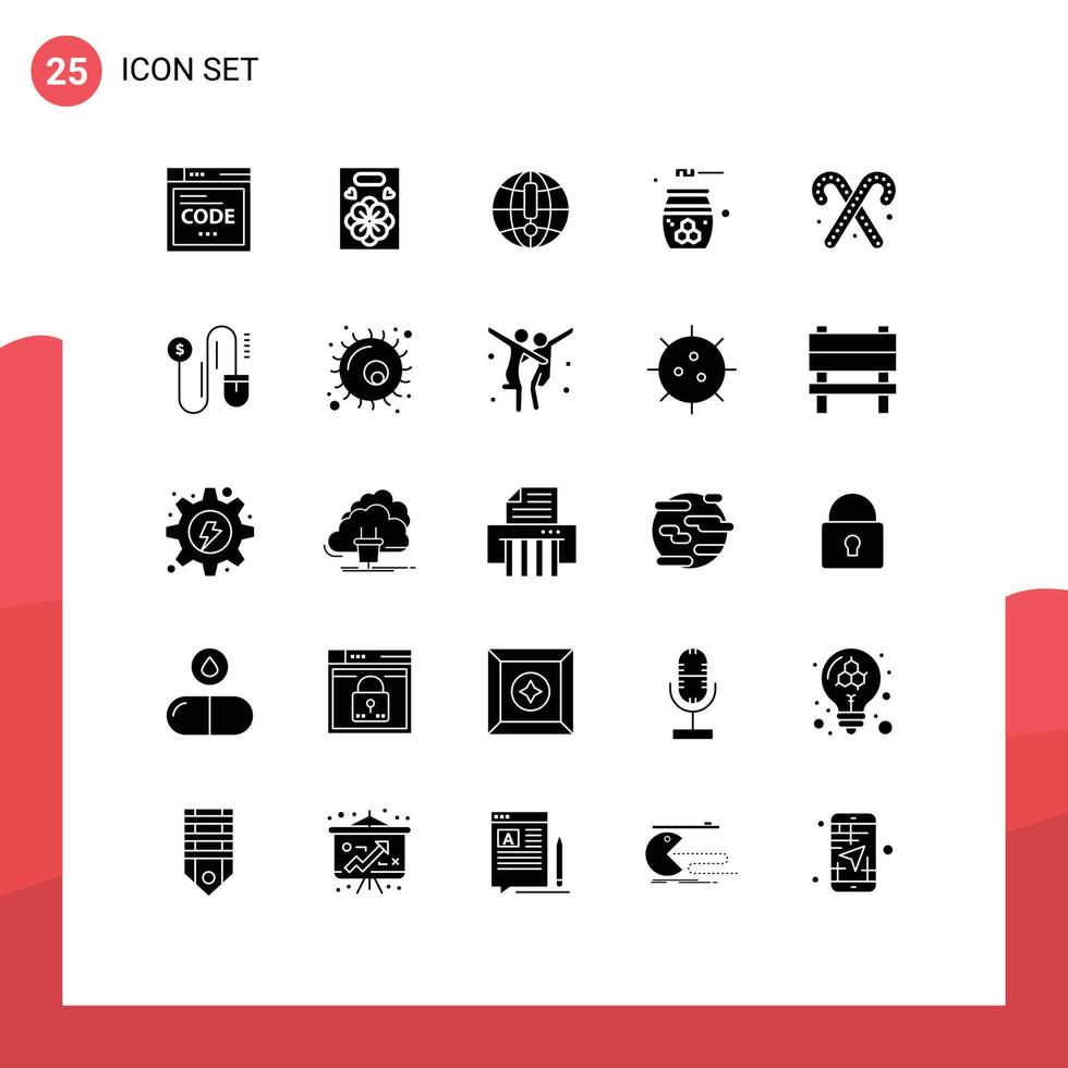 Group of 25 Solid Glyphs Signs and Symbols for dessert relaxation internet honey cosmetics Editable Vector Design Elements