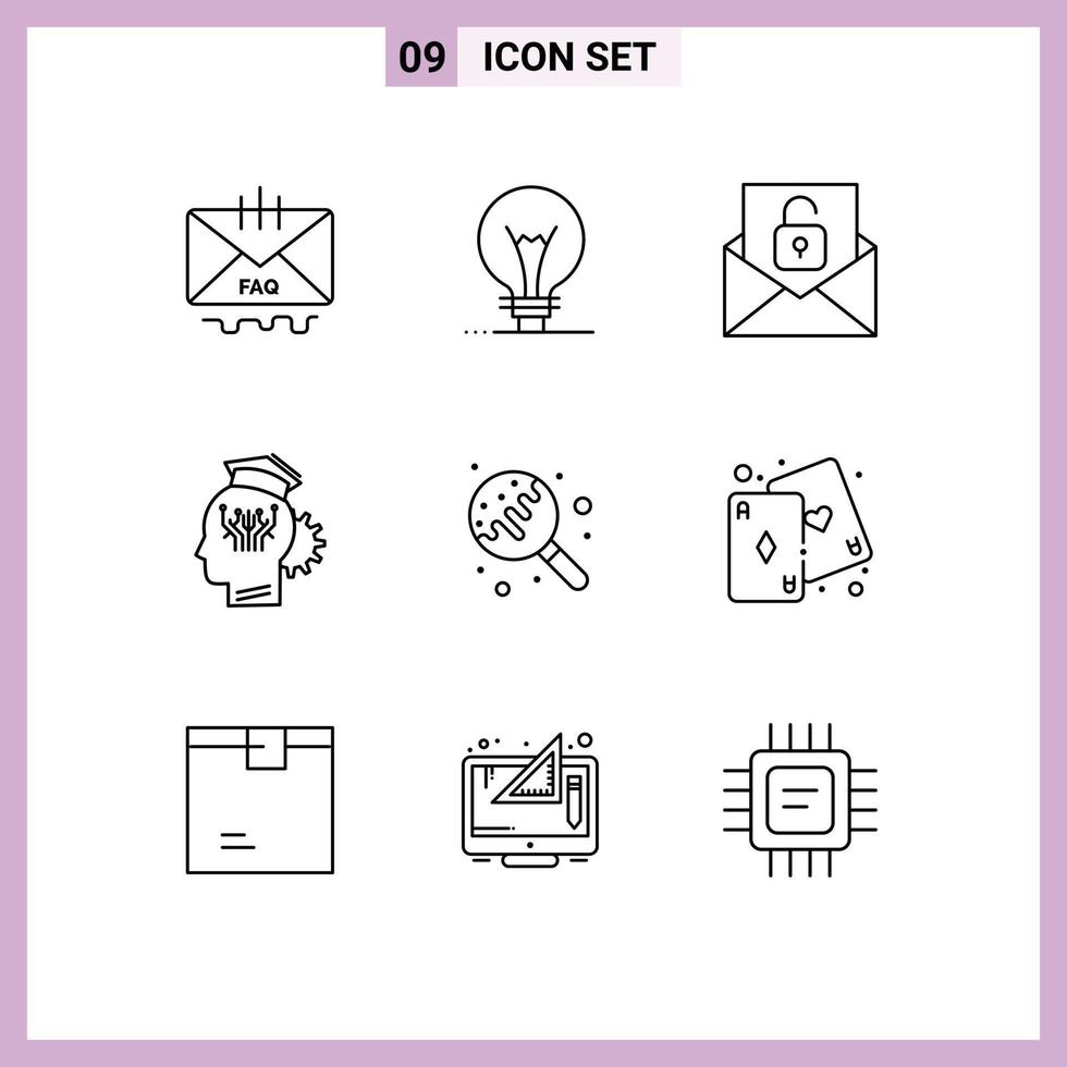 Modern Set of 9 Outlines Pictograph of technology sharing lightbulb management unlock Editable Vector Design Elements