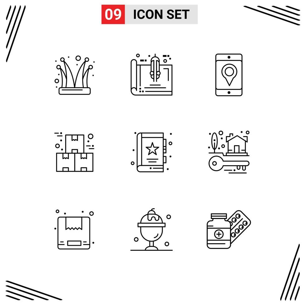 conjunto de 9 9 comercial contornos paquete para producto industrial hogar caja mapa editable vector diseño elementos