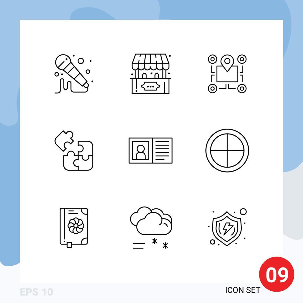 Modern Set of 9 Outlines and symbols such as contact solution map science jigsaw Editable Vector Design Elements