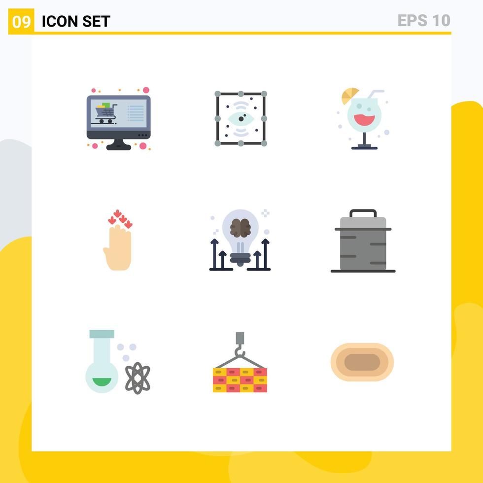 Set of 9 Modern UI Icons Symbols Signs for brainstorming down view gesture finger Editable Vector Design Elements