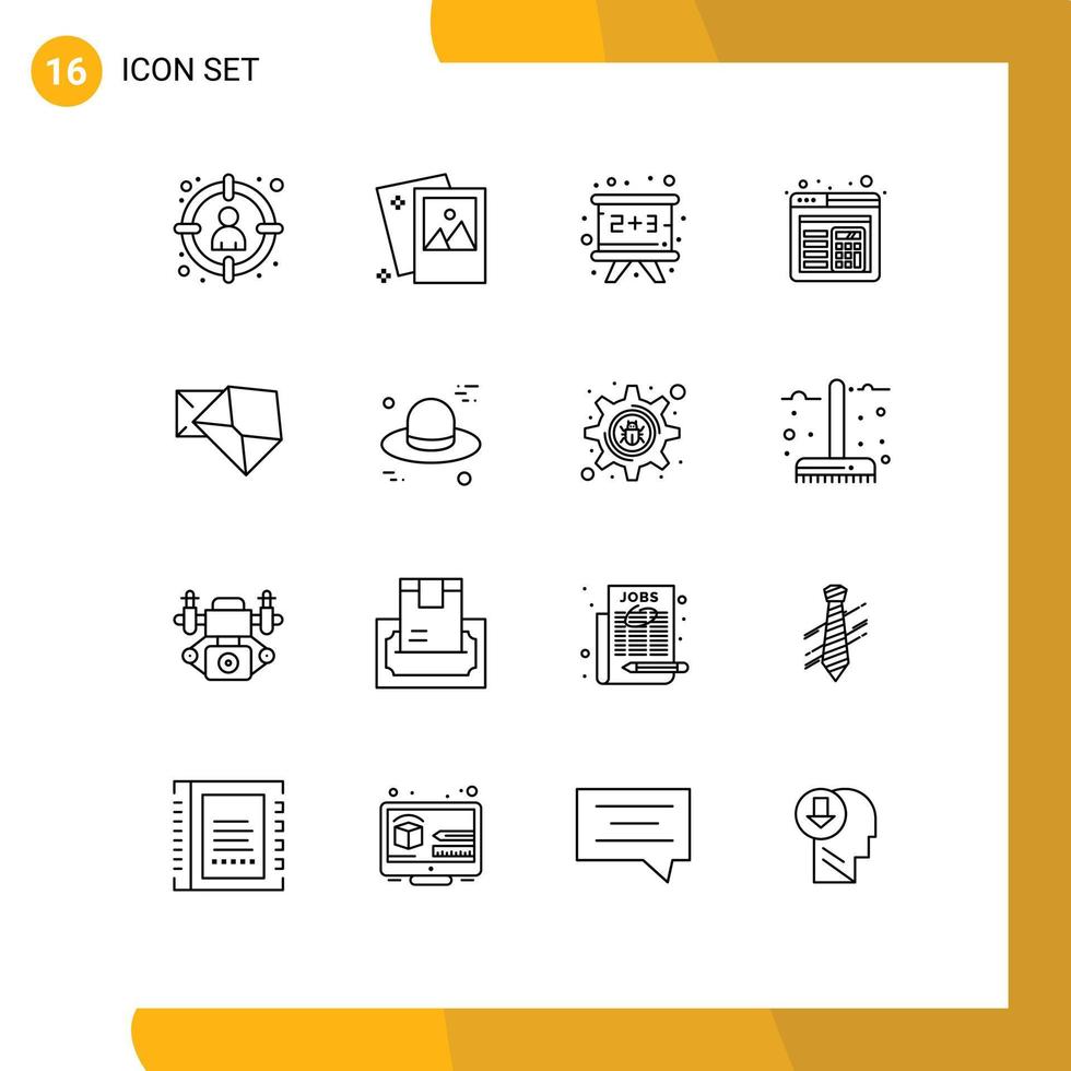 Outline Pack of 16 Universal Symbols of business layout photography browser education Editable Vector Design Elements