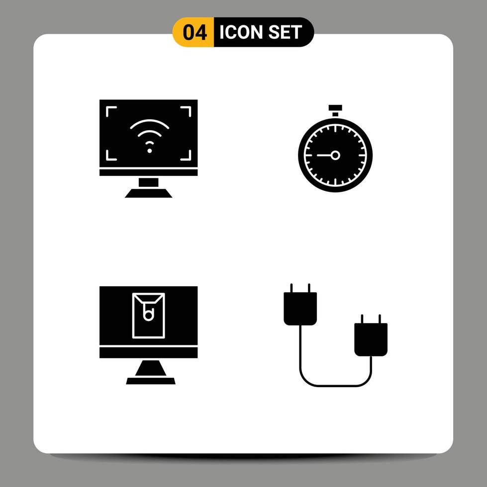 pictograma conjunto de 4 4 sencillo sólido glifos de electrónica hora inteligente reloj reloj editable vector diseño elementos