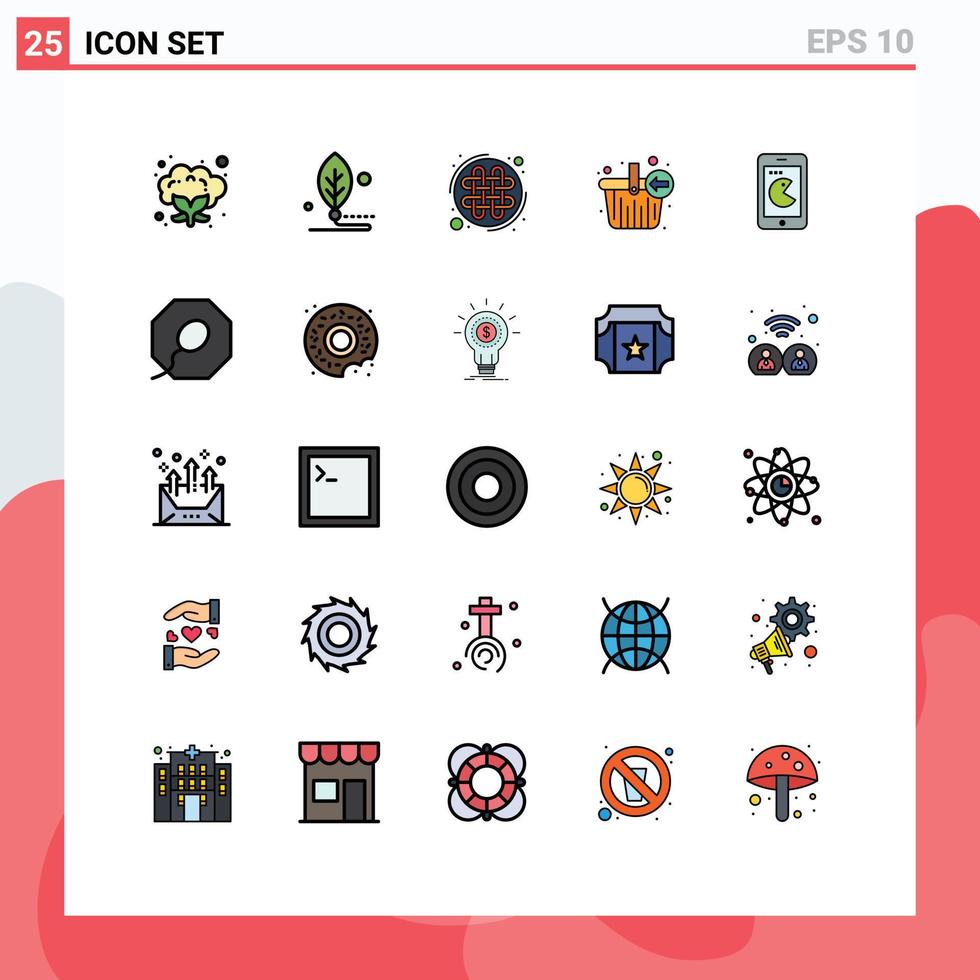 Modern Set of 25 Filled line Flat Colors and symbols such as mobile add celtic knot shopping bag Editable Vector Design Elements