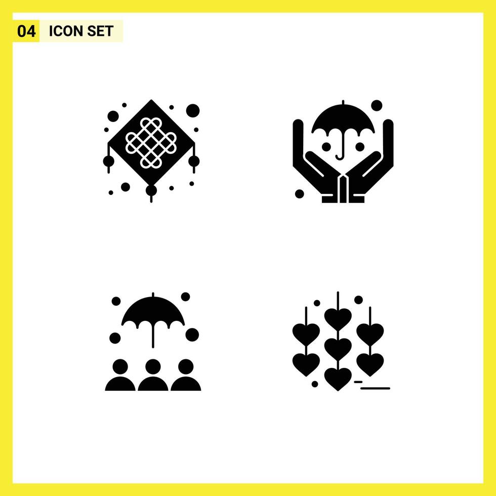 4 Solid Glyph concept for Websites Mobile and Apps chinese umbrella celebration safe love Editable Vector Design Elements