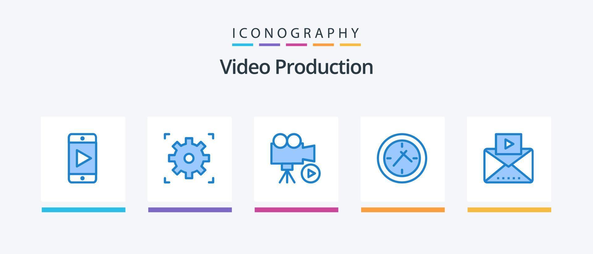 Video Production Blue 5 Icon Pack Including video. mail. media. message. time. Creative Icons Design vector
