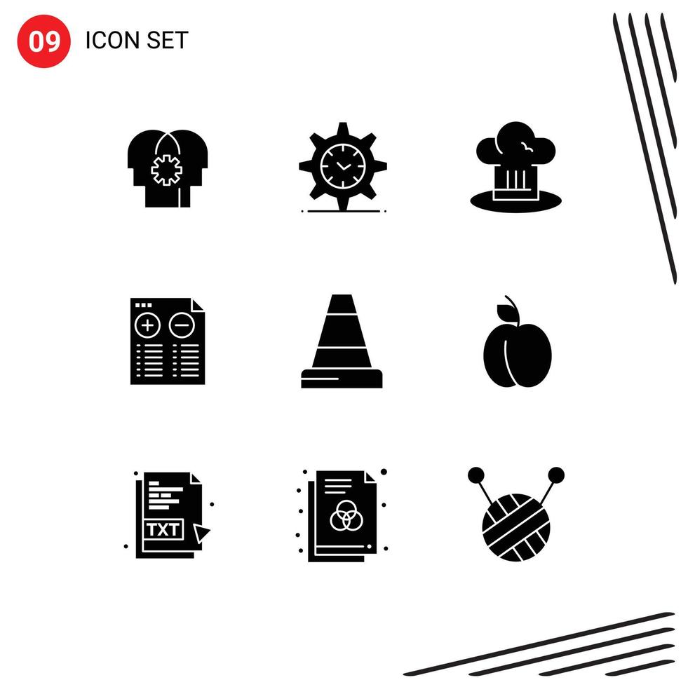 User Interface Pack of 9 Basic Solid Glyphs of cone plus cafe music restaurant Editable Vector Design Elements