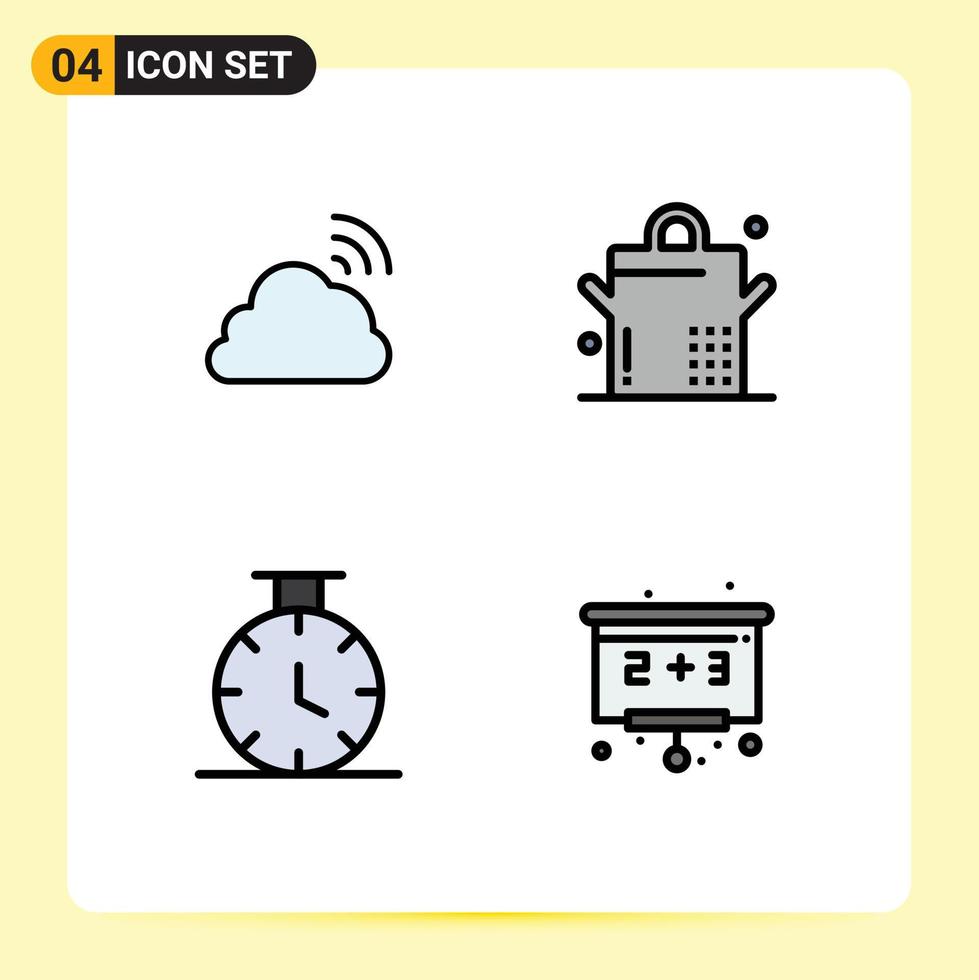 Group of 4 Filledline Flat Colors Signs and Symbols for cloud back to school spring saucepan board Editable Vector Design Elements