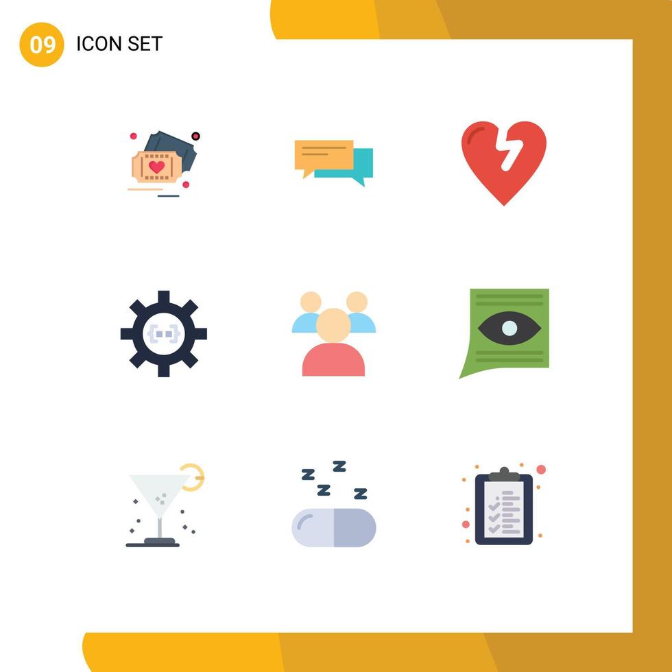 User Interface Pack of 9 Basic Flat Colors of development cog conversation coding infarct Editable Vector Design Elements