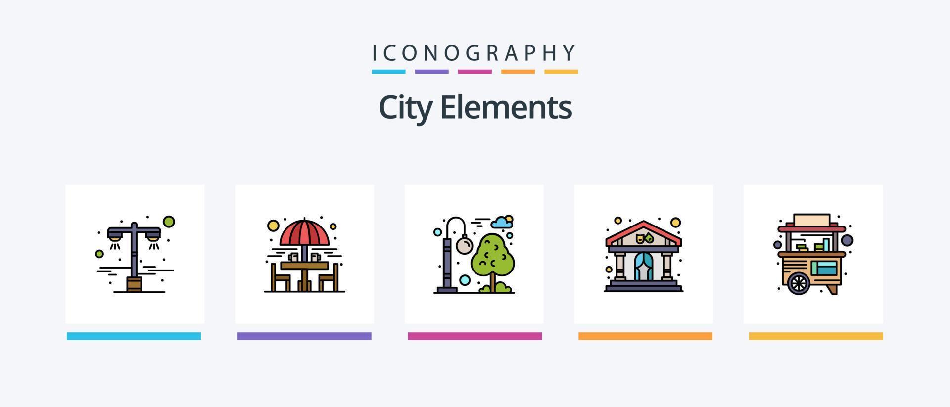 ciudad elementos línea lleno 5 5 icono paquete incluso clínica. paso. transporte. parques sentado mesa. creativo íconos diseño vector