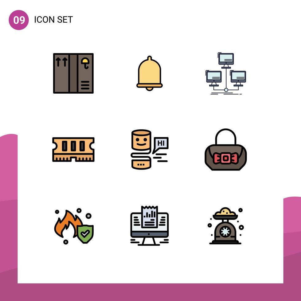 Mobile Interface Filledline Flat Color Set of 9 Pictograms of big think conversational connection conversational interfaces memory Editable Vector Design Elements