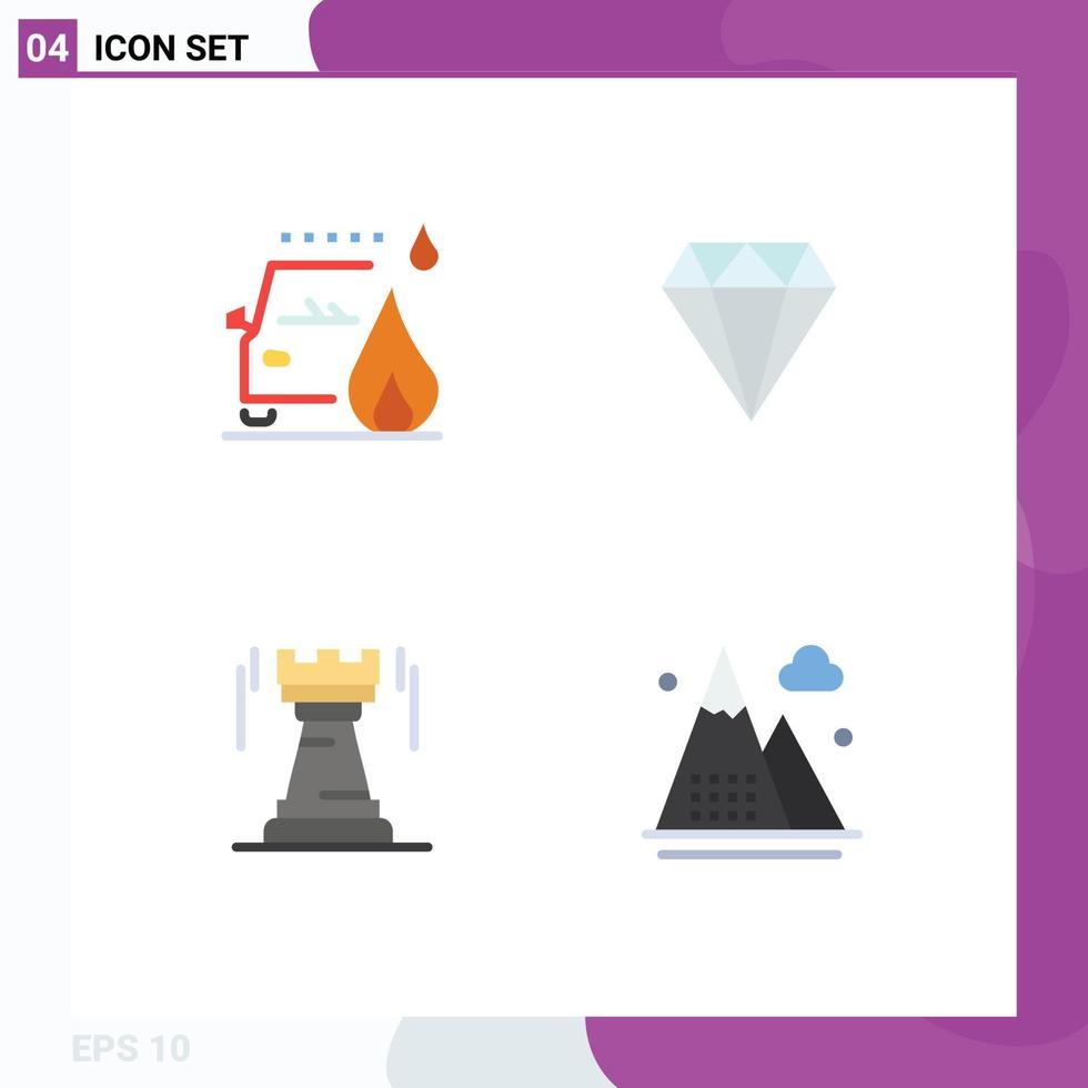 Set of 4 Modern UI Icons Symbols Signs for accident tower road jewelry bastion Editable Vector Design Elements