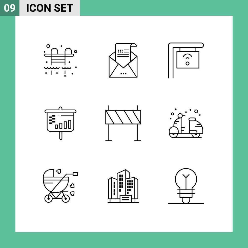 9 Creative Icons Modern Signs and Symbols of obstacle buildings cafe barrier projector Editable Vector Design Elements