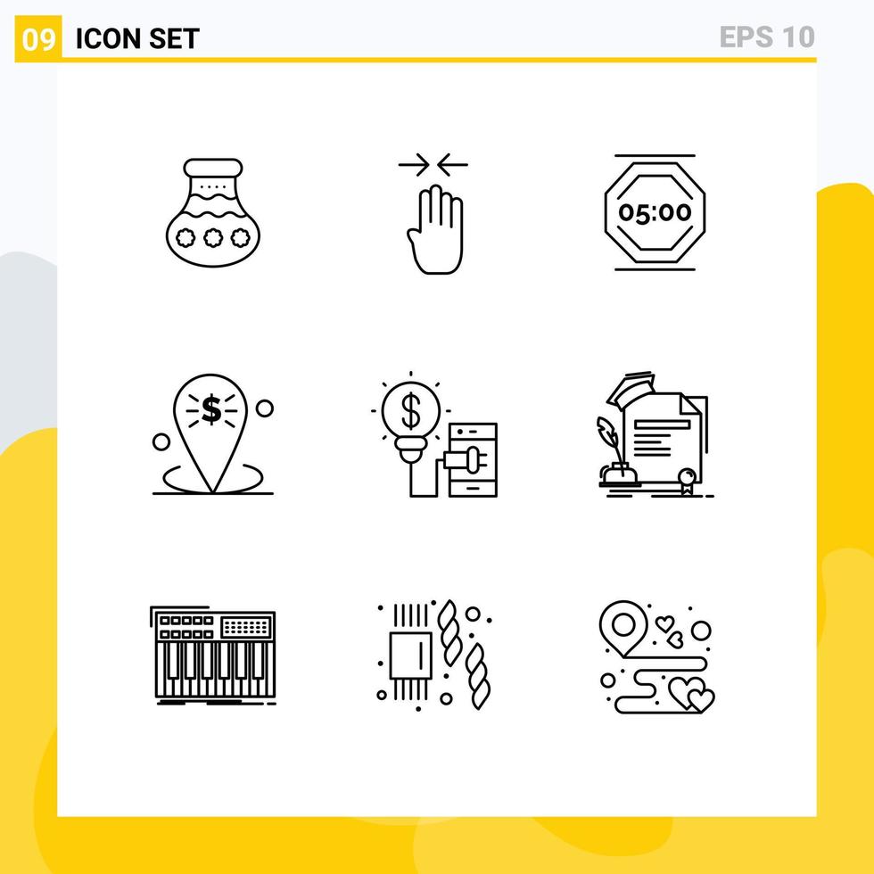 Outline Pack of 9 Universal Symbols of place business pinch banking work Editable Vector Design Elements