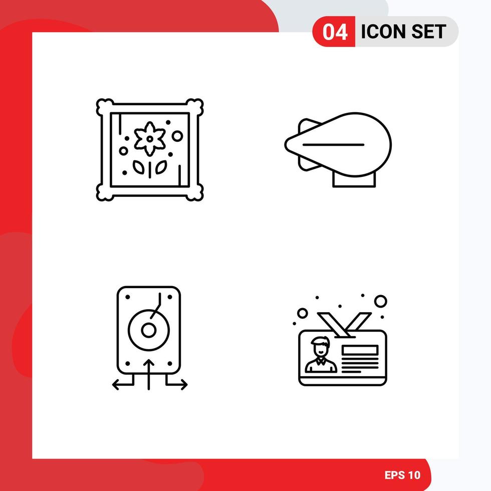 Stock Vector Icon Pack of 4 Line Signs and Symbols for patch storage airship data card Editable Vector Design Elements