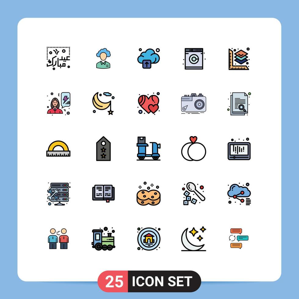 Stock Vector Icon Pack of 25 Line Signs and Symbols for washing laundry management technology cloud Editable Vector Design Elements