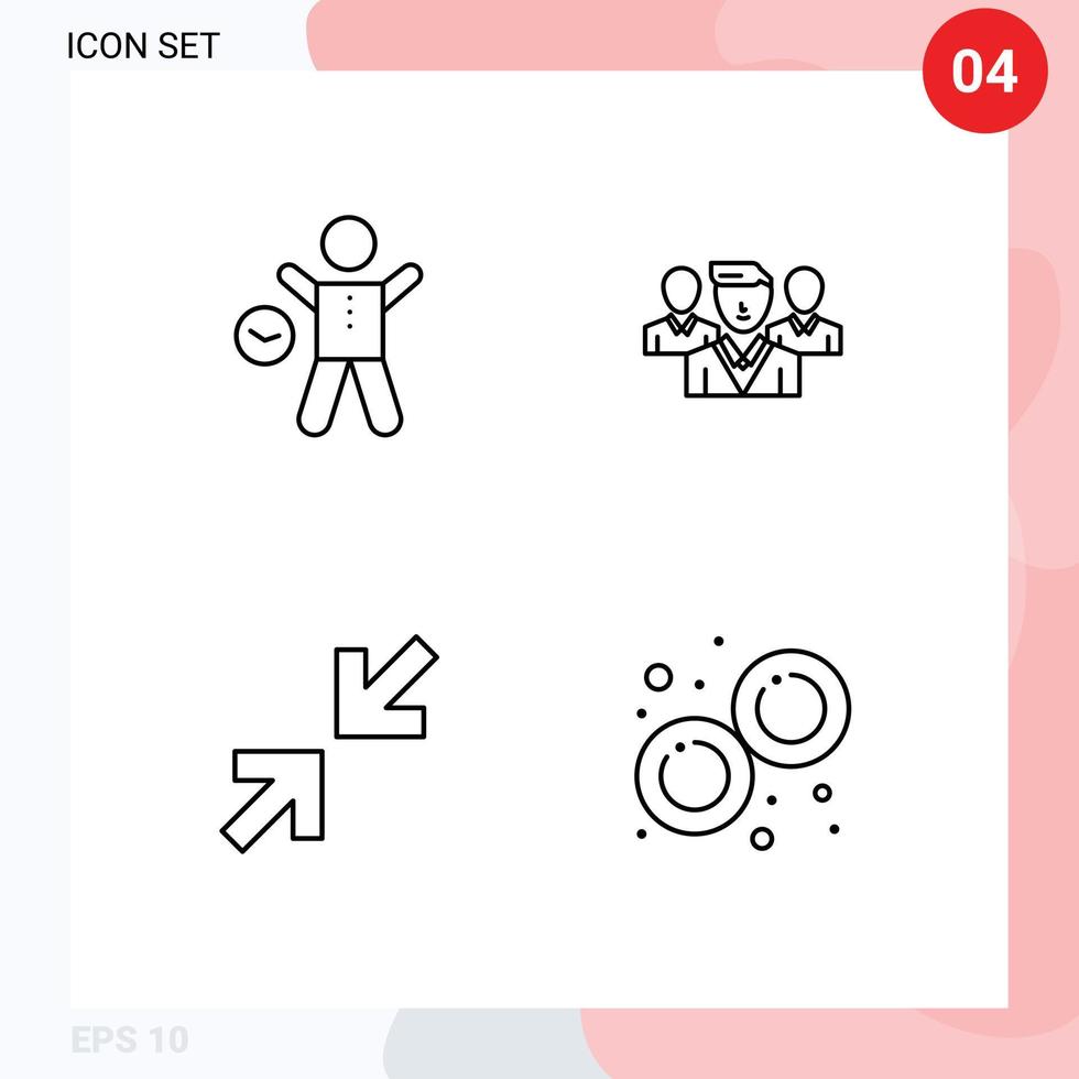 Set of 4 Modern UI Icons Symbols Signs for exercise arrows health security zoom Editable Vector Design Elements