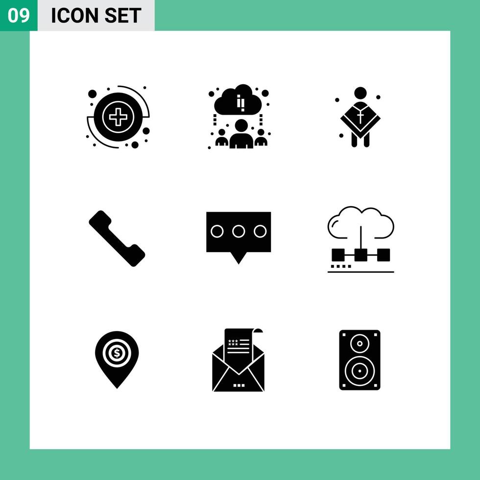 9 Universal Solid Glyph Signs Symbols of cloud comment male bubble call Editable Vector Design Elements
