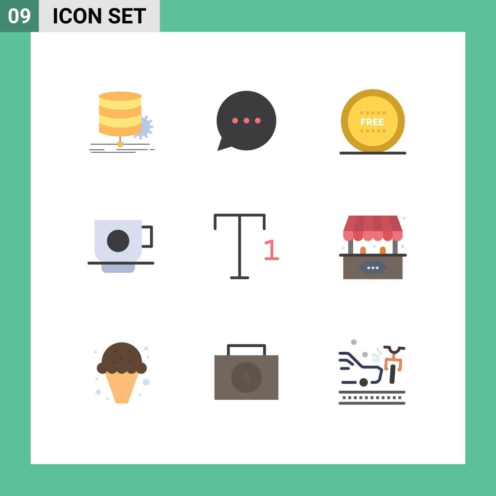Group of 9 Flat Colors Signs and Symbols for font cup ecommerce coffee shop Editable Vector Design Elements