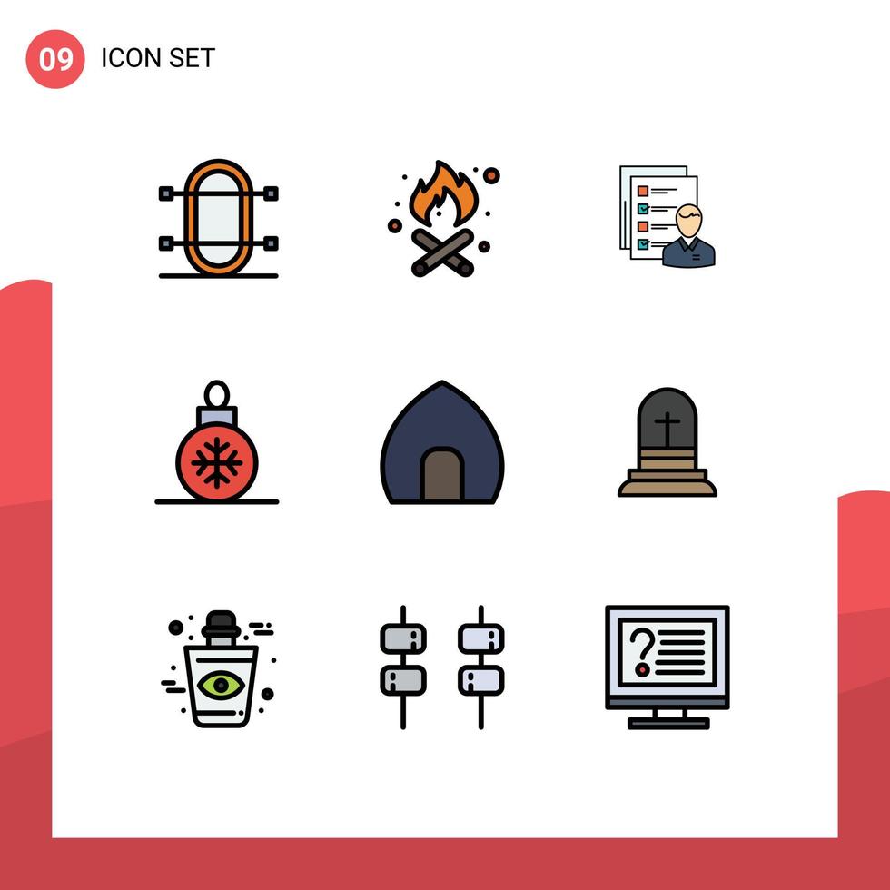 Set of 9 Vector Filledline Flat Colors on Grid for christmas skills profile resume job Editable Vector Design Elements