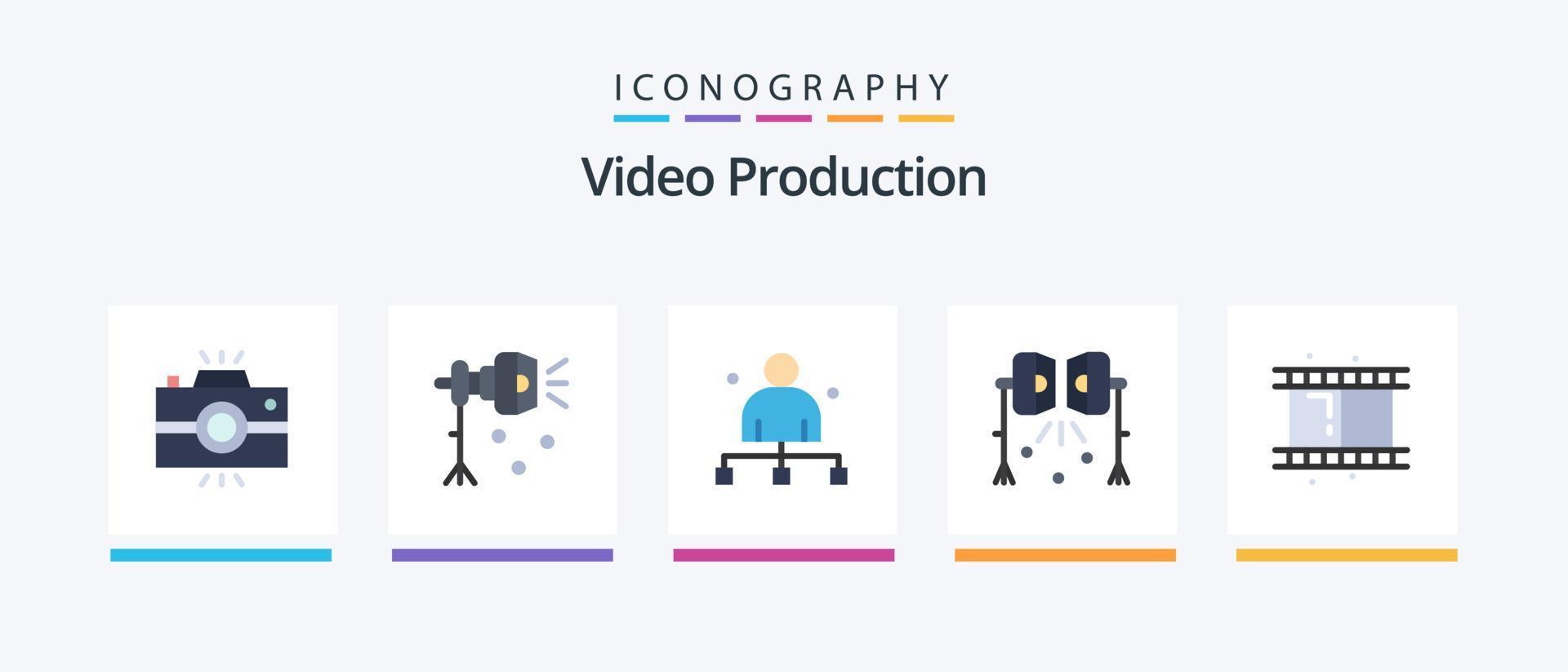 vídeo producción plano 5 5 icono paquete incluso destacar. iluminación. destacar. cabeza. jefe. creativo íconos diseño vector