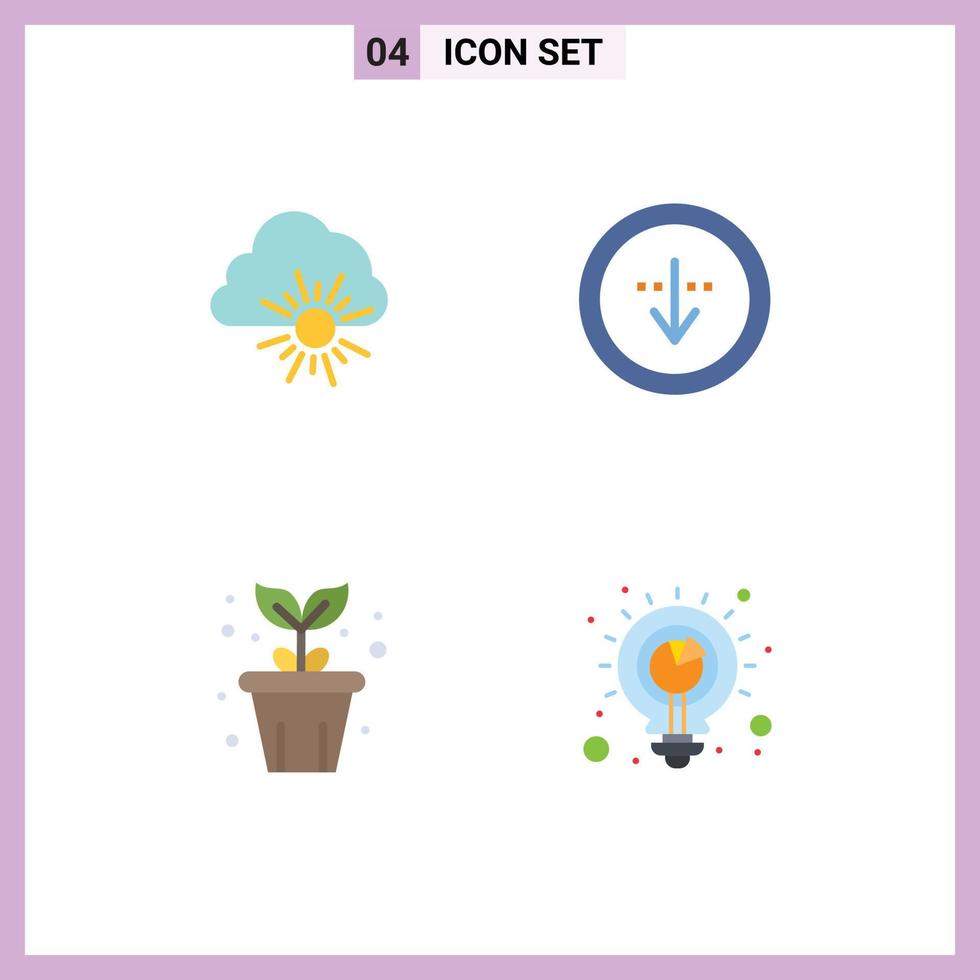 User Interface Pack of 4 Basic Flat Icons of cloud agriculture sun download nature Editable Vector Design Elements