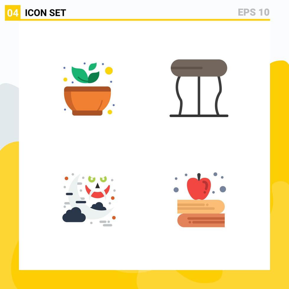 Group of 4 Modern Flat Icons Set for grinding moon spa interior ghost Editable Vector Design Elements