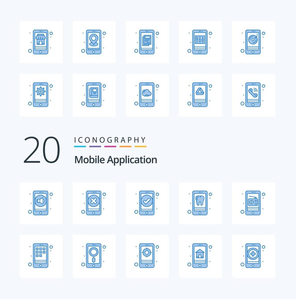 20 Mobile Application Blue Color icon Pack like media phone app iphone app vector